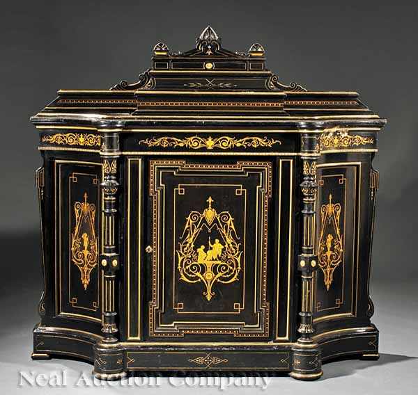 Appraisal: An American Neo-Grec Ebonized Inlaid and Gilt-Incised Side Cabinet late