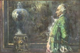 Appraisal: POSTIGLIONE Luca Oil on Board Gentlema Admiring an Urn Signed