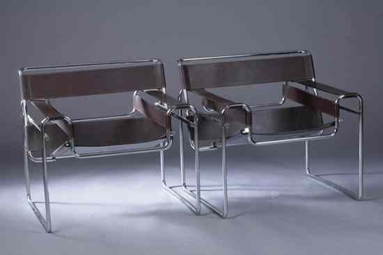 Appraisal: PAIR ITALIAN MARCEL BREUER CHROME AND LEATHER ''WASSILY'' CHAIR Designed