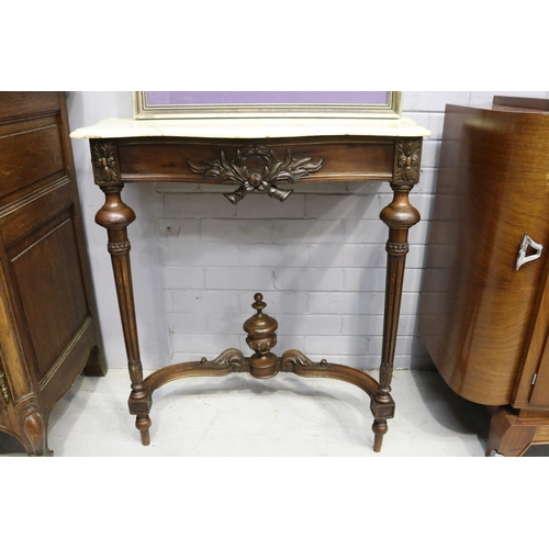 Appraisal: Antique French carved walnut marble topped console approx cm H