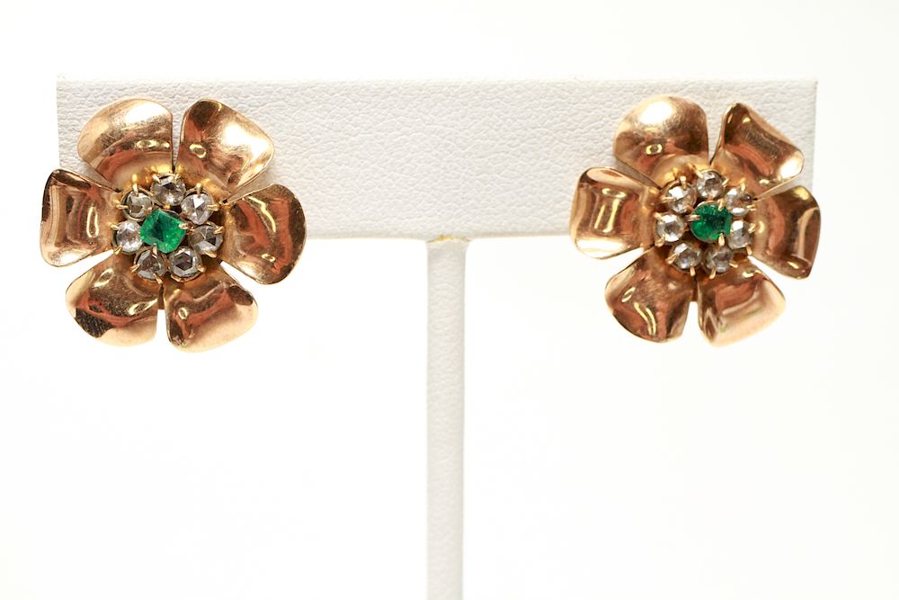 Appraisal: K Gold Emerald White Sapphire Earrings Pr K yellow gold