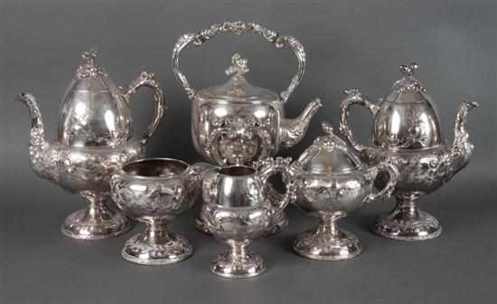 Appraisal: American cottage style repousse silver-plated tea and coffee service anonymous