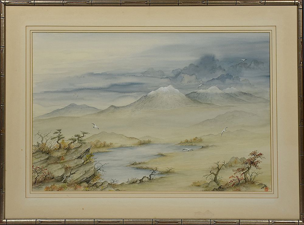 Appraisal: Asian water color th th C mountainous landscape Asian water