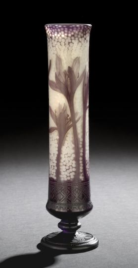 Appraisal: Daum Nancy Cameo-Cut Glass Footed Vase ca the amethyst over