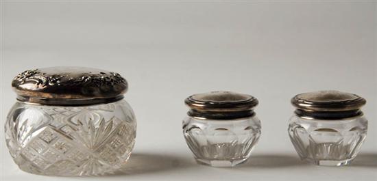 Appraisal: Three Cut Glass and Sterling Dresser Jars two small ones