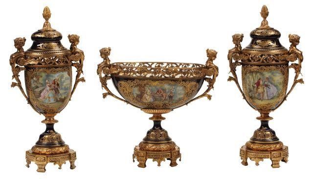 Appraisal: lot of Sevres style bronze dore mounted porcelain garniture set