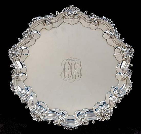 Appraisal: Foster Co sterling footed salver by Dominick Haff dated rocaille-decorated