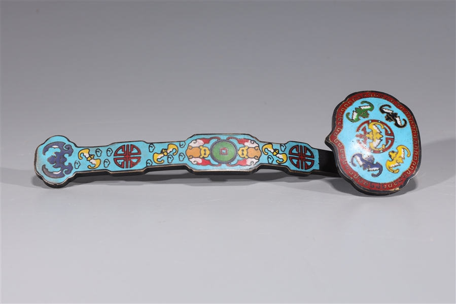 Appraisal: Chinese enameled cloisonne ruyi scepter four-character Qianlong mark to back