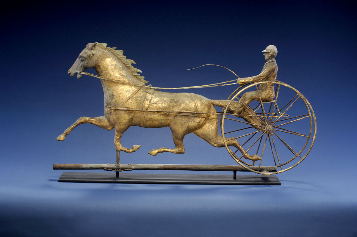 Appraisal: ETHAN ALLEN HORSE AND SULKY WEATHERVANE WITH GILDED SURFACE Full-bodied