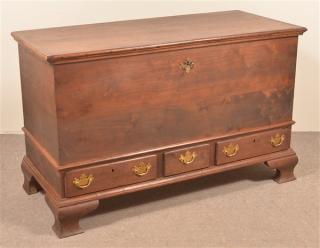 Appraisal: Pennsylvania Chippendale Walnut Dower Chest Molded lid interior with wrought