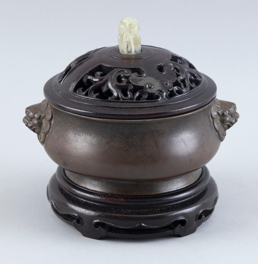 Appraisal: CHINESE BRONZE CENSER TH CENTURY CENSER HEIGHT HEIGHT INCLUDING COVER