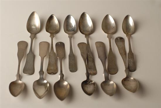 Appraisal: Twelve Coin Silver Teaspoons by various makers Most monogrammed standard