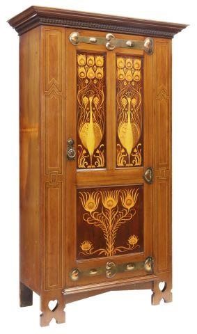 Appraisal: English Art Nouveau mahogany hall cupboard attributed to Shapland and