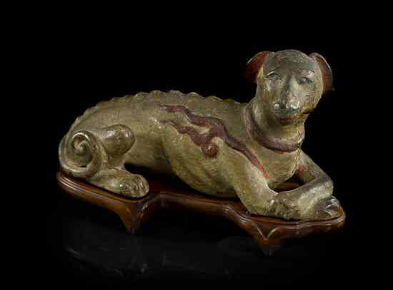 Appraisal: A Chinese Polychrome Decorated Wood Model of a Hound the