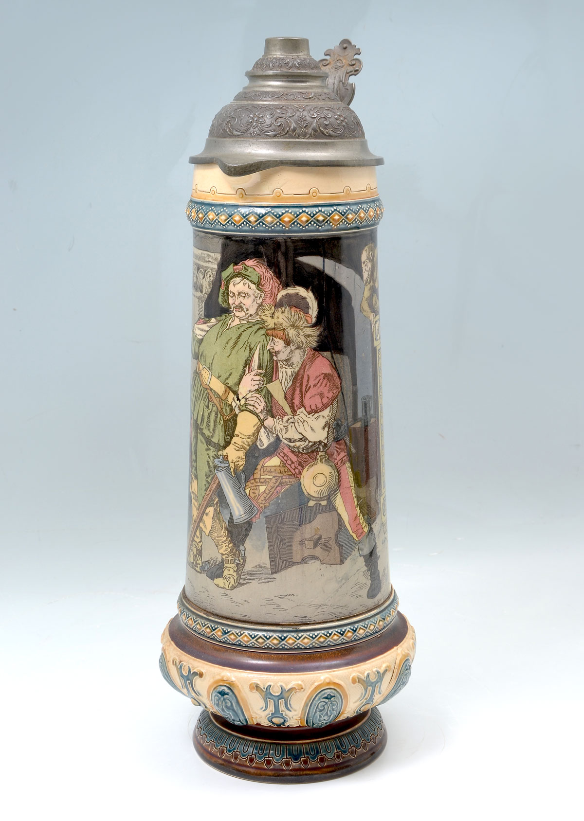 Appraisal: TALL GERMAN METTLACH STEIN Tall figural stein having - drunken