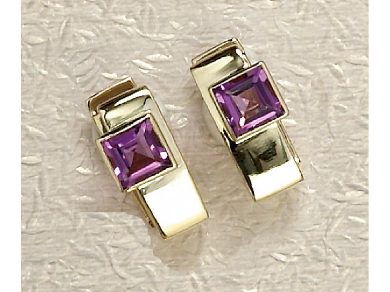 Appraisal: AMETHYST EARRINGS k yellow gold polished pierced earrings set with