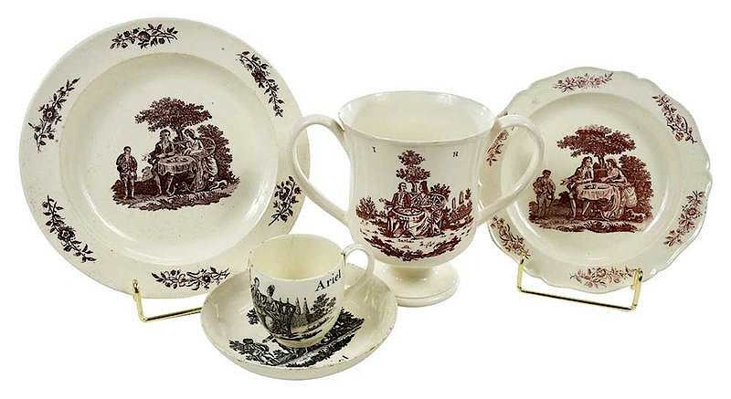 Appraisal: Five Pieces Decorated Tea Party Creamware British late th century