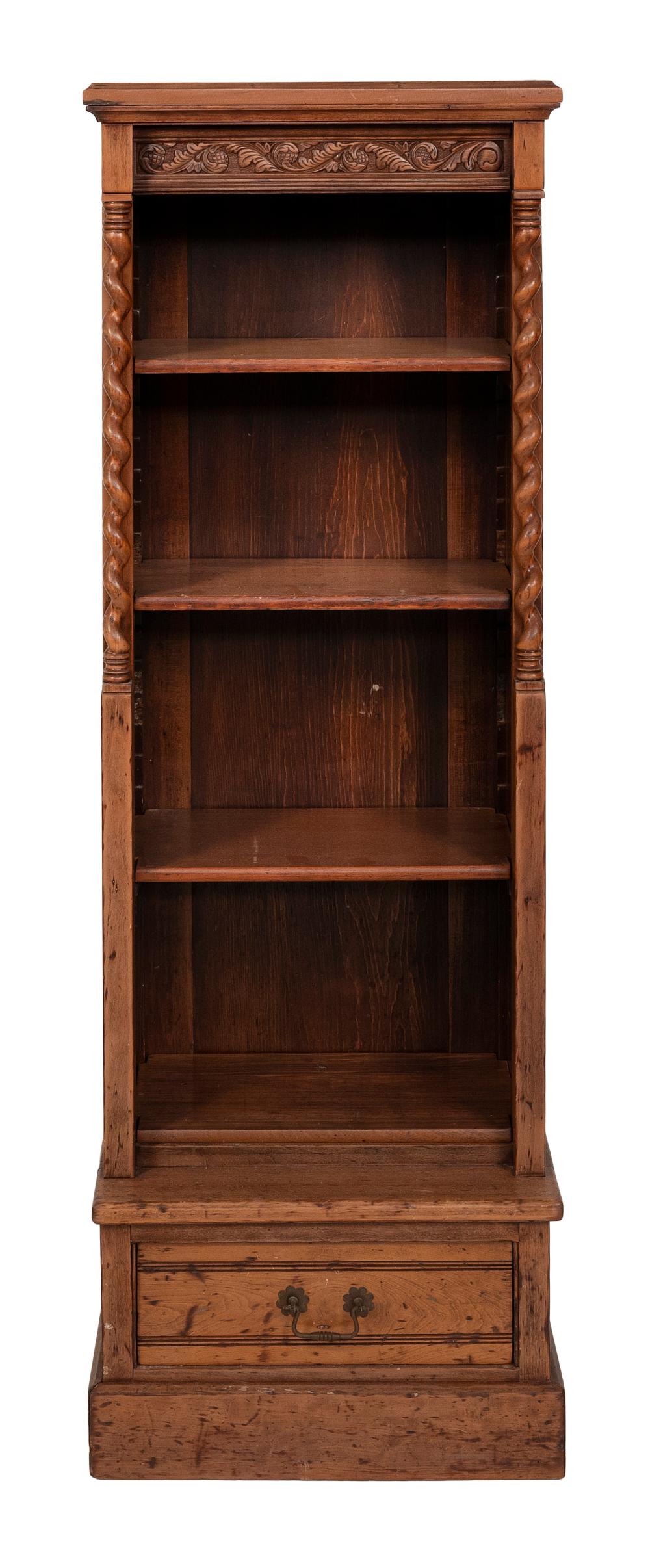 Appraisal: NARROW WALNUT BOOKCASE EARLY TH CENTURY HEIGHT WIDTH DEPTH AT