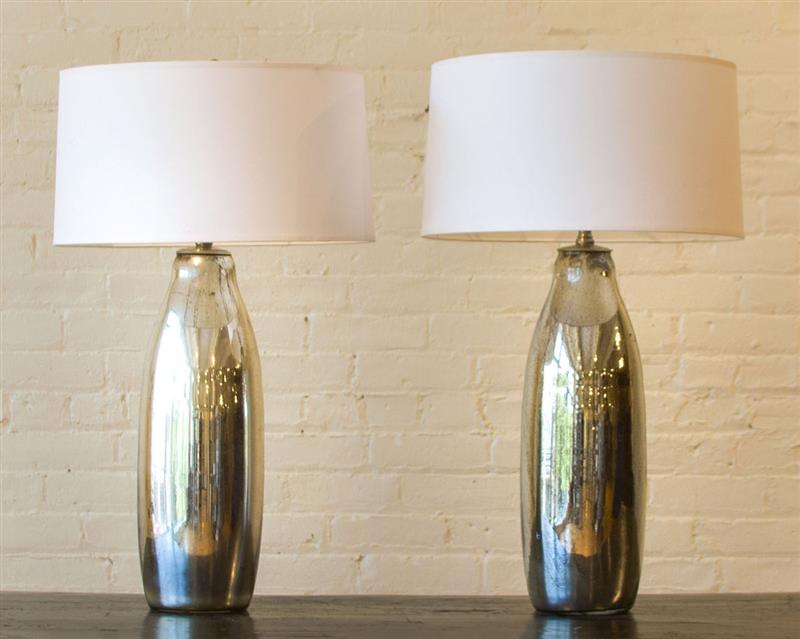 Appraisal: PAIR OF MODERN MERCURY GLASS LAMPS x in diam to