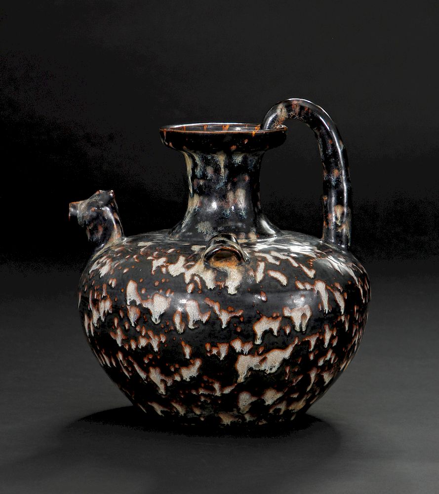 Appraisal: Ji-Chou 'Tortoise Shell' Chicken-Head Ewer The compressed globular body mounted