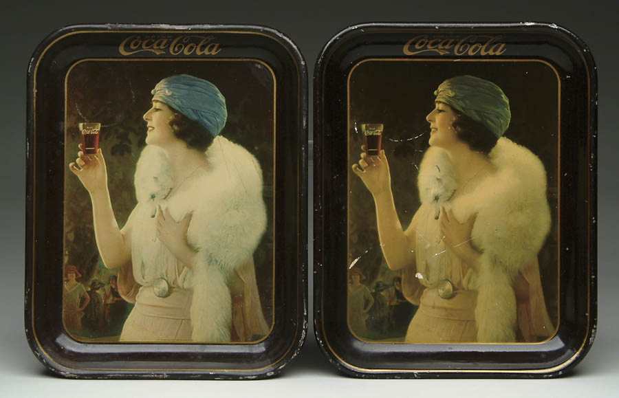 Appraisal: PAIR OF COCA-COLA SERVING TRAYS Illustration of girl with white