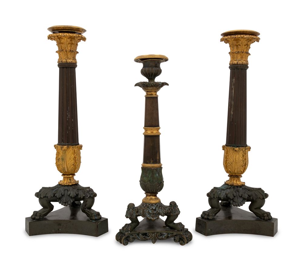 Appraisal: A Pair of Neoclassical Gilt Bronze Candlesticks and a Similar