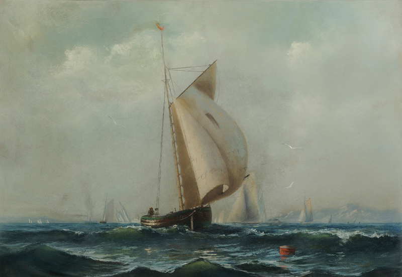 Appraisal: Continental School th Century Rounding the Buoy Unsigned Pastel on