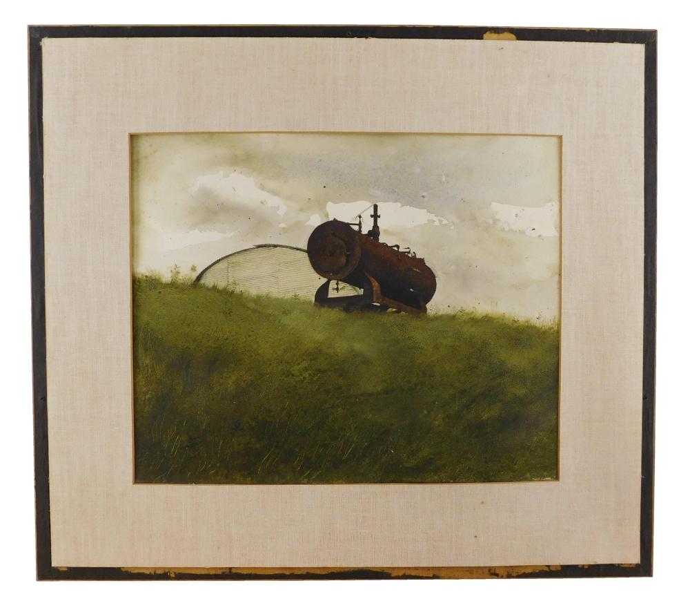 Appraisal: Jamie Wyeth American b Landscape with Boiler watercolor gouache on