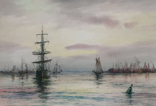 Appraisal: LOOMIS Charles Russell American - Boston Harbor Scene W C