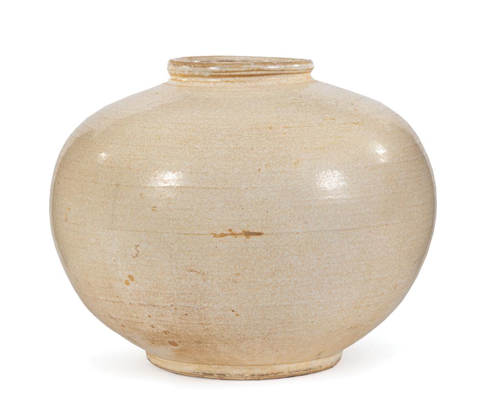 Appraisal: Korean Glazed Porcelain Moon Jar th c overall cream crackle