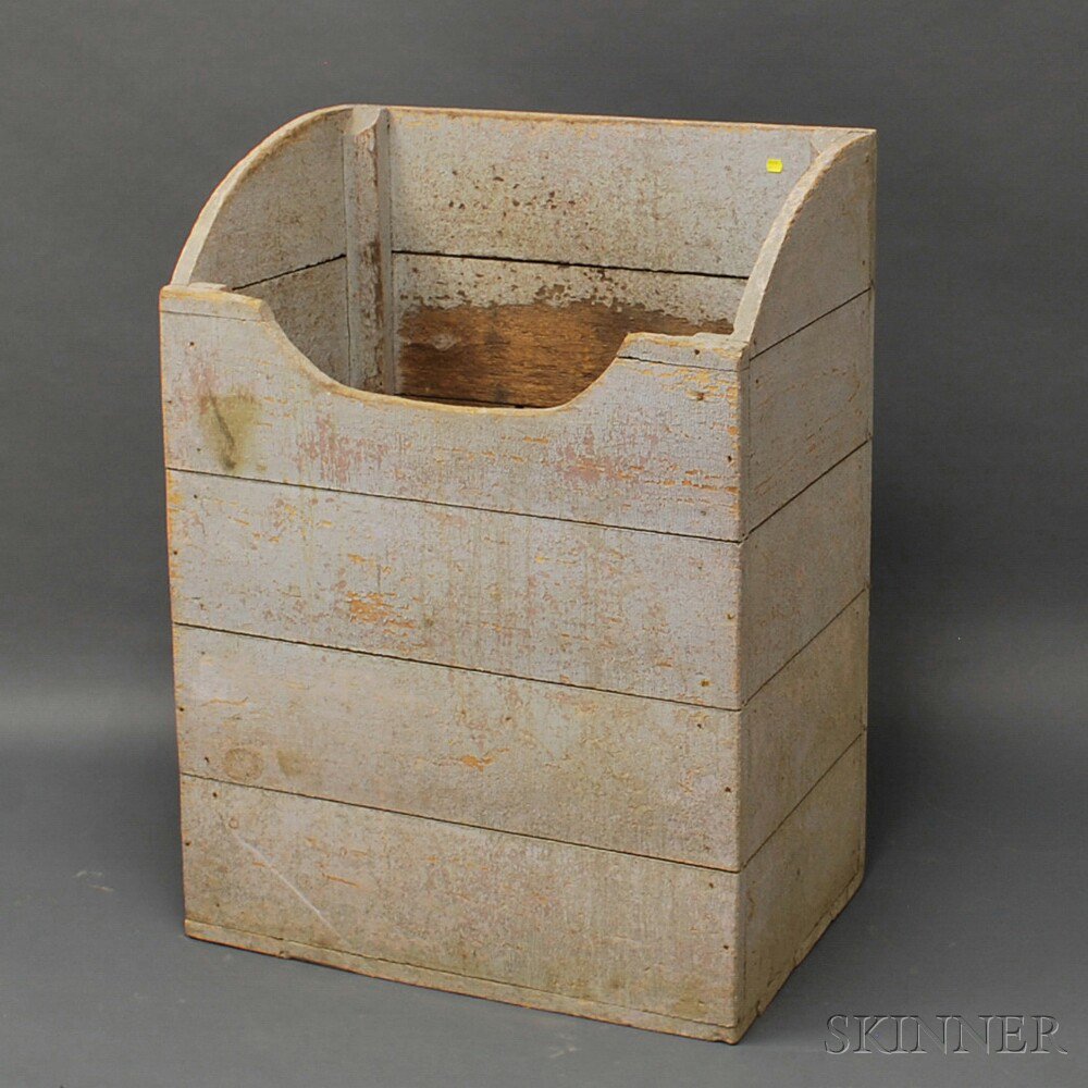 Appraisal: Country Pine Blue-painted Wood Bin late th century loss ht