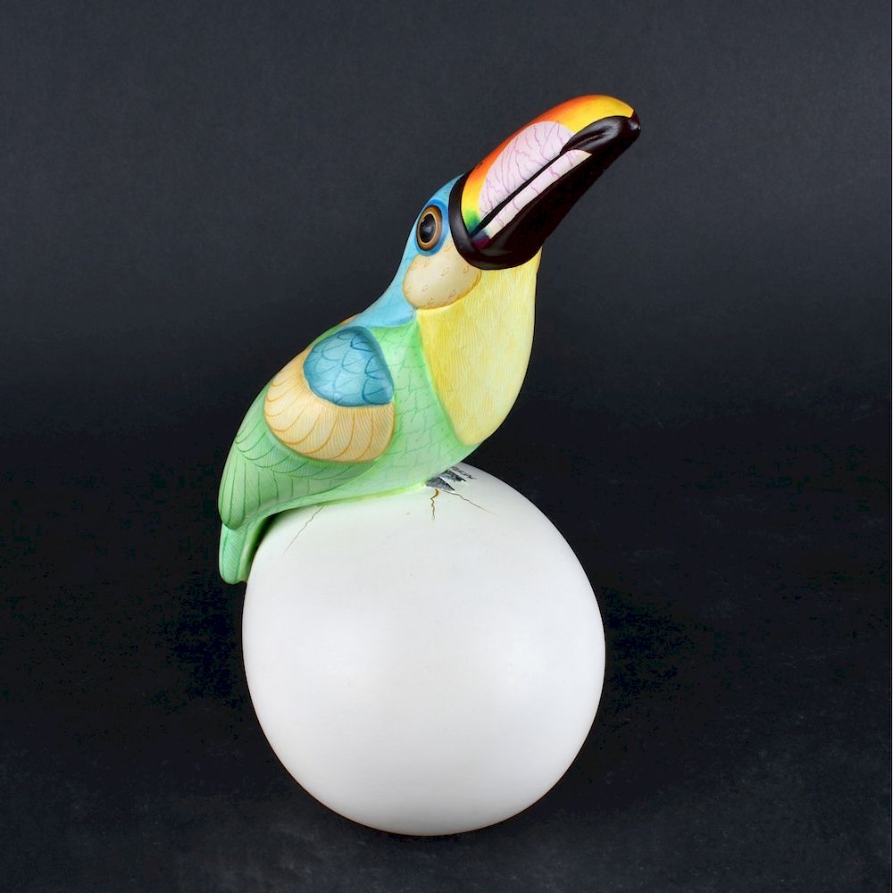 Appraisal: Sergio Bustamante Toucan Sergio Bustamante Ceramic Toucan On Egg Signed