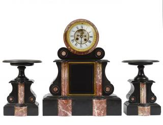 Appraisal: THREE PIECE NAPOLEON III MARBLE CLOCK GARNITURE French Circa Comprising