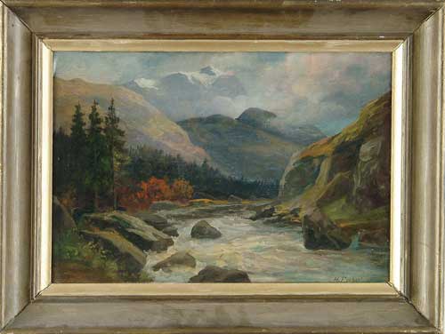 Appraisal: HERMAN FUCHSEL FUECHSEL American - MOUNTAIN RIVER Oil on board