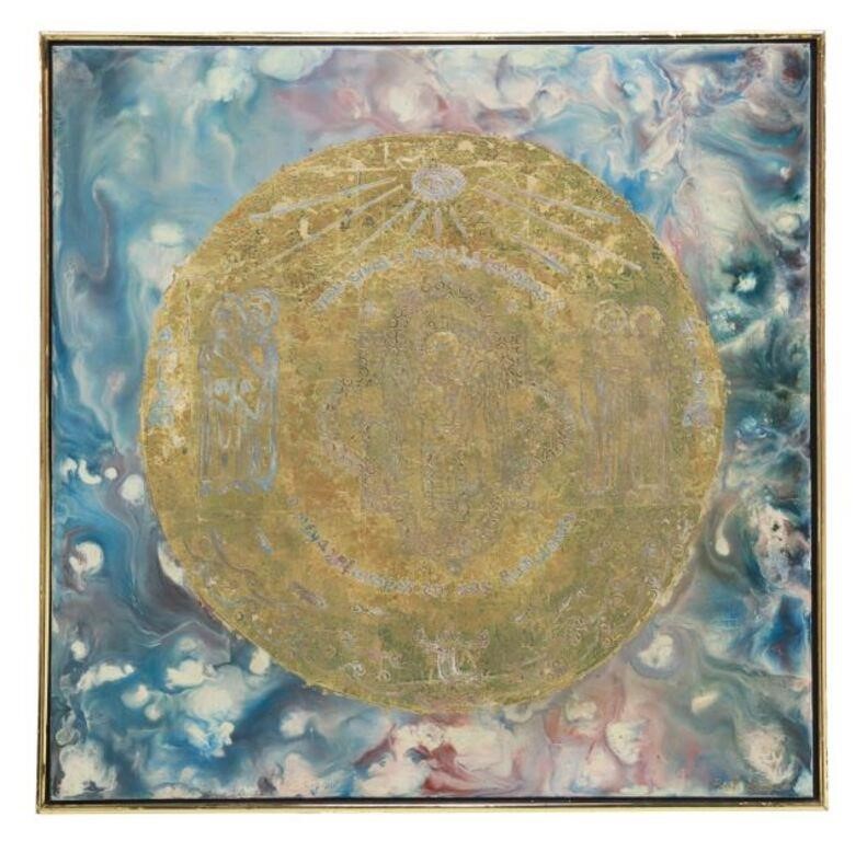 Appraisal: Framed encaustic and gold leaf painting on board Where is