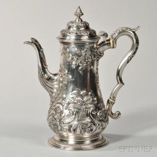 Appraisal: George III Sterling Silver Coffeepot London - maker's mark W