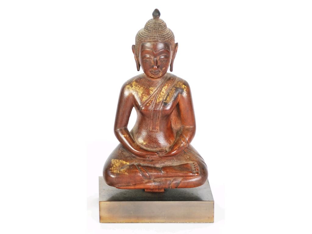 Appraisal: AGED FAR EAST ASIAN CARVED WOODEN FIGURE OF BUDDHA sat