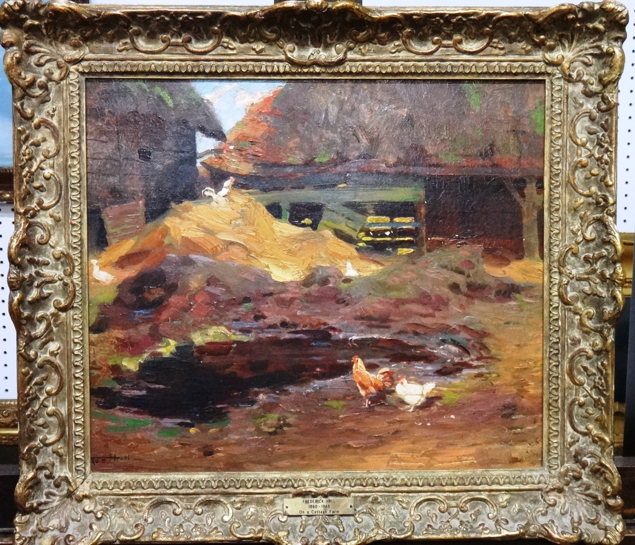 Appraisal: Frederick Hall - On a cottage farm oil on board