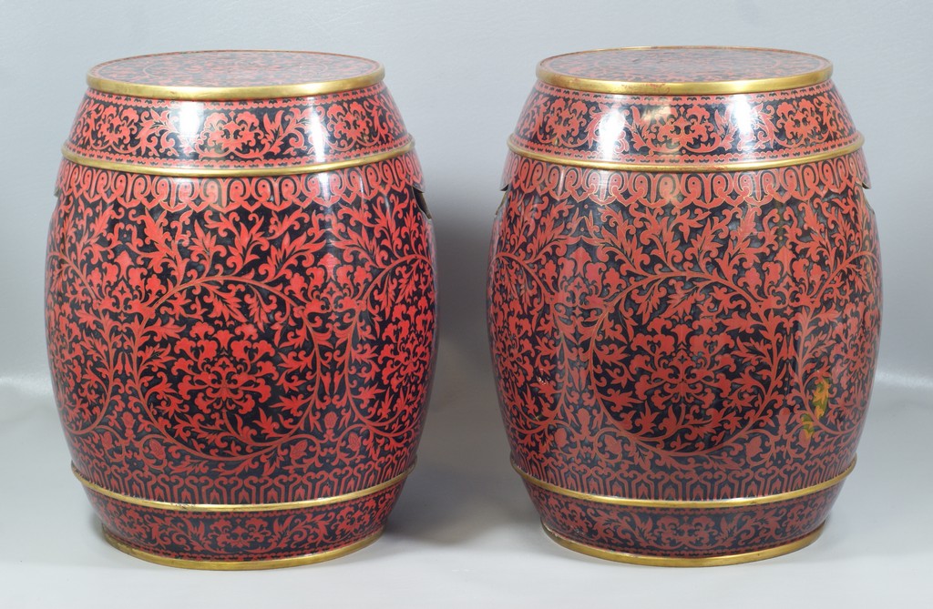 Appraisal: Pair Of Chinese Cloisonn Garden Seats approx - high appoximately