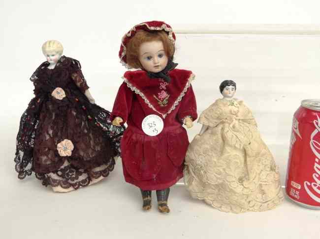 Appraisal: Lot three early porcelain dolls '' to '' Ht