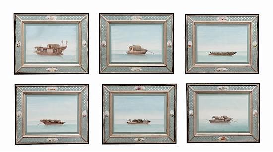 Appraisal: A Collection of Chinese Watercolor Paintings of Boats Image area