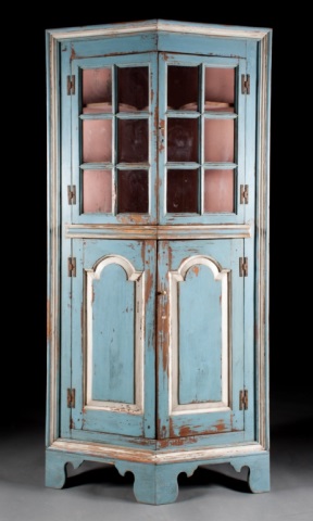 Appraisal: American vernacular painted wood corner cupboard th century Eastern Shore