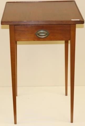 Appraisal: EARLY TH C AMERICAN HEPPLEWHITE ONEDRAWER STAND CHERRY AND MAPLE