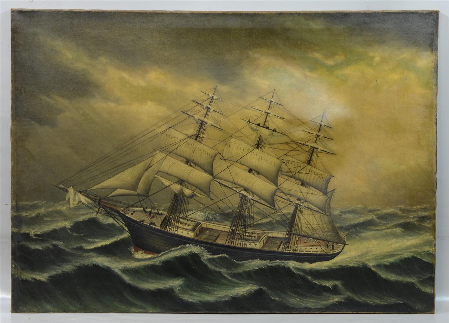 Appraisal: American School th th Century oil on canvas Ship at