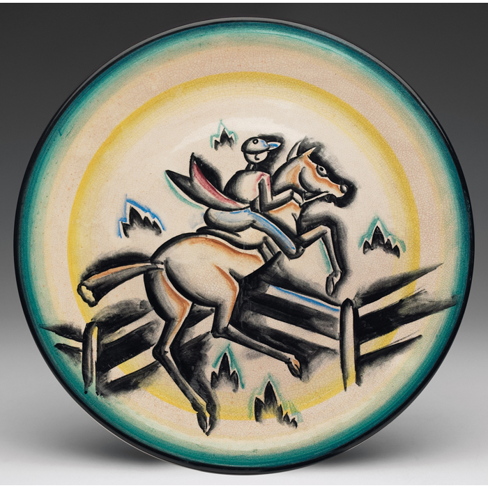 Appraisal: Cowan Pottery charger designed by Viktor Schreckengost colorfully painted scene