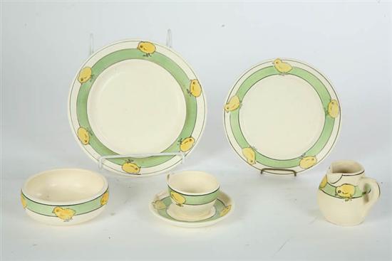 Appraisal: ART POTTERY CHILDS SET Unsigned Roseville Juvenile line with yellow