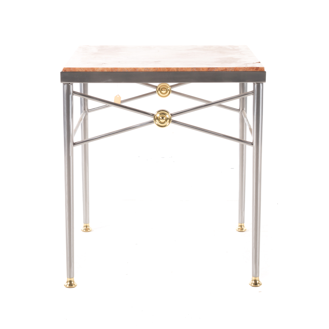 Appraisal: Directoire style chrome marble top table th century pink marble