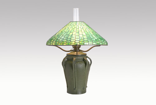 Appraisal: GRUEBY BIGELOW KENNARD Table lamp with a Grueby Kendrick vase