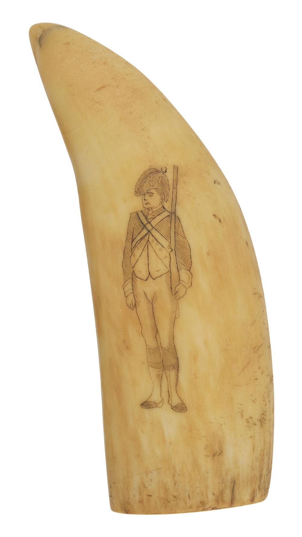 Appraisal: SCRIMSHAW WHALE'S TOOTH DEPICTING A SOLDIER MID- TH CENTURY LENGTH