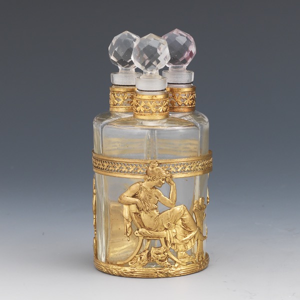 Appraisal: FRENCH EMPIRE GILT BRONZE THREE BOTTLE GLASS PERFUME SET x